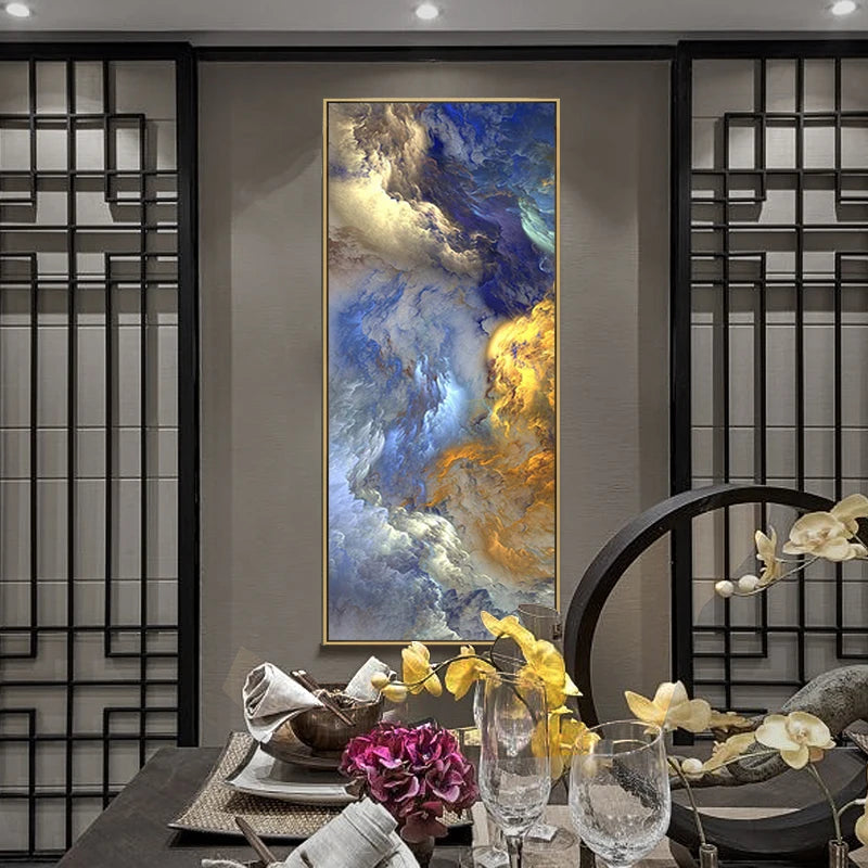 Affiche murale abstraite sur toile, paysage bleu irréel avec effet peinture à l’huile, décoration artistique moderne pour salon ou chambre contemporaine - Décoration intérieure