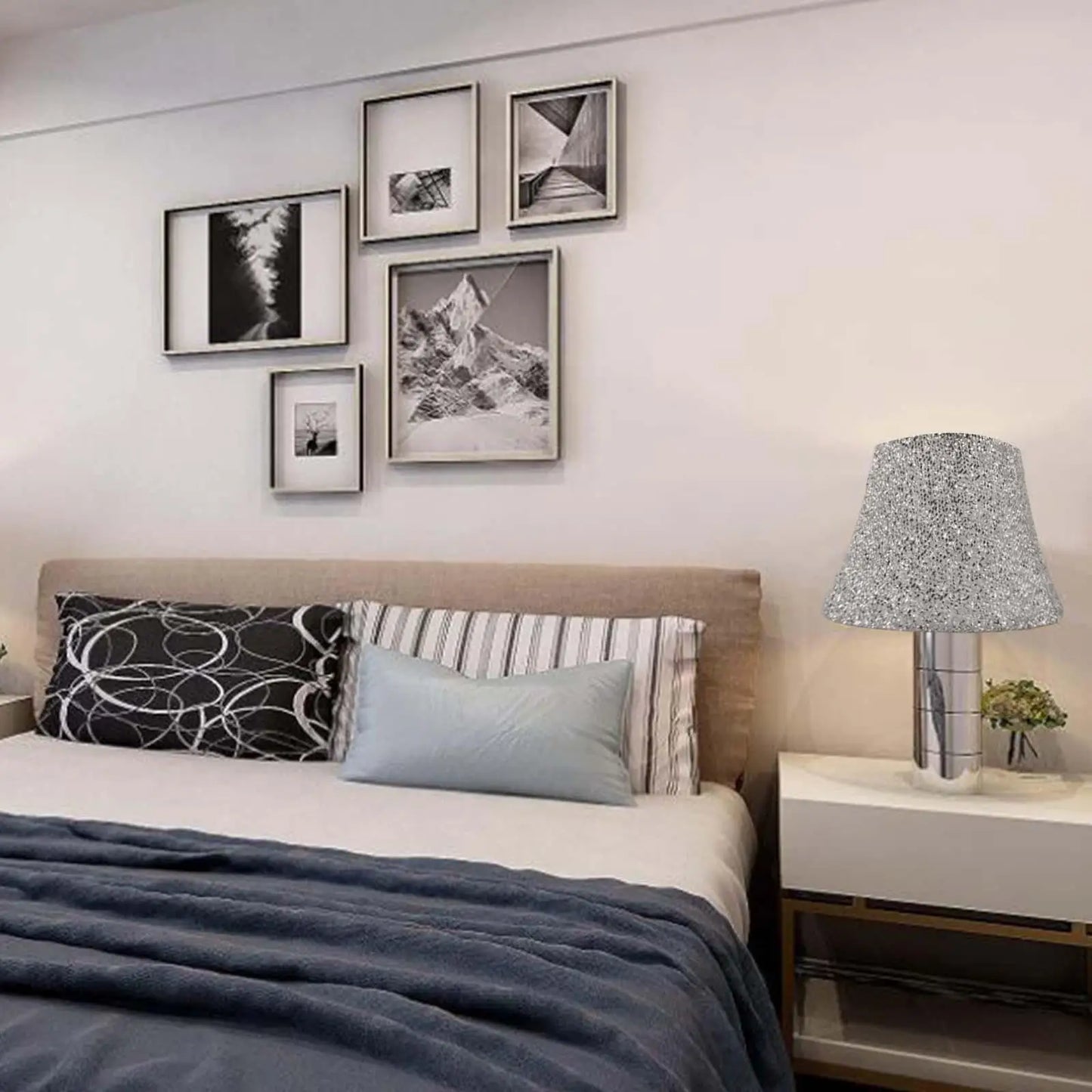 Housse d’abat-jour en tissu argenté pour lampe de table ou de chevet, accessoire décoratif et protecteur - Décoration intérieure