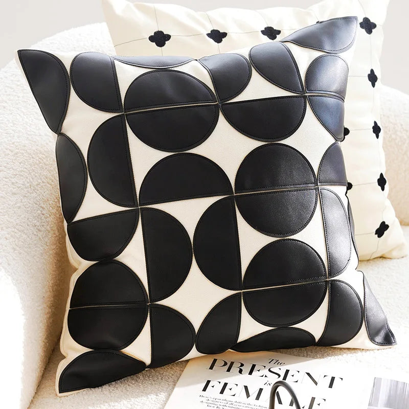 Housse de coussin vintage française brodée noir et blanc, décoration élégante et légère pour salon ou canapé - Décoration intérieure
