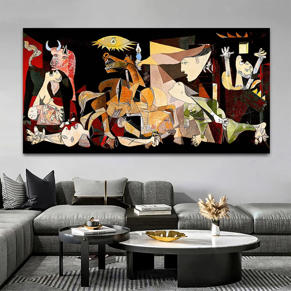 Reproduction de Guernica de Picasso – toile d’art mural abstrait en noir et blanc pour décoration moderne de salon ou bureau - Décoration intérieure