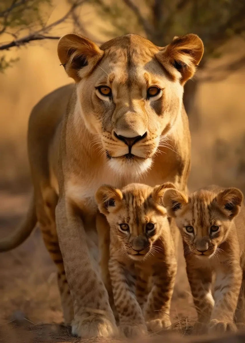 Tableau Moderne Famille Lion