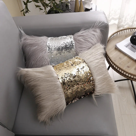 Housse de Coussin Fourrure et paillettes