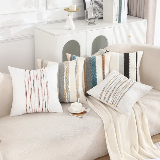 Housse de Coussin Bohème en chenille rayée