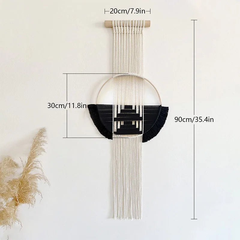 Macramé Murale Ronde Noir et Blanc