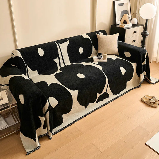 Housse de Canapé en Chenille à Pompon