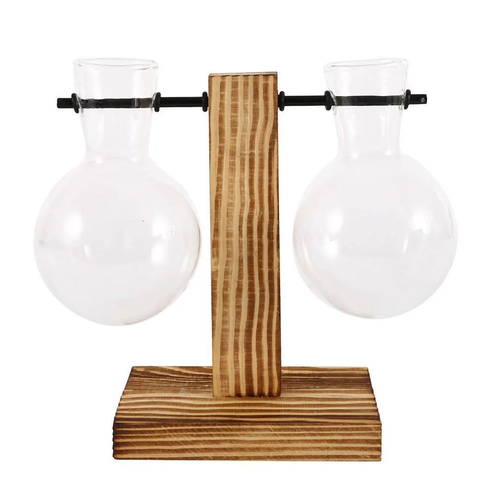 Vase en Verre sur Support Bois