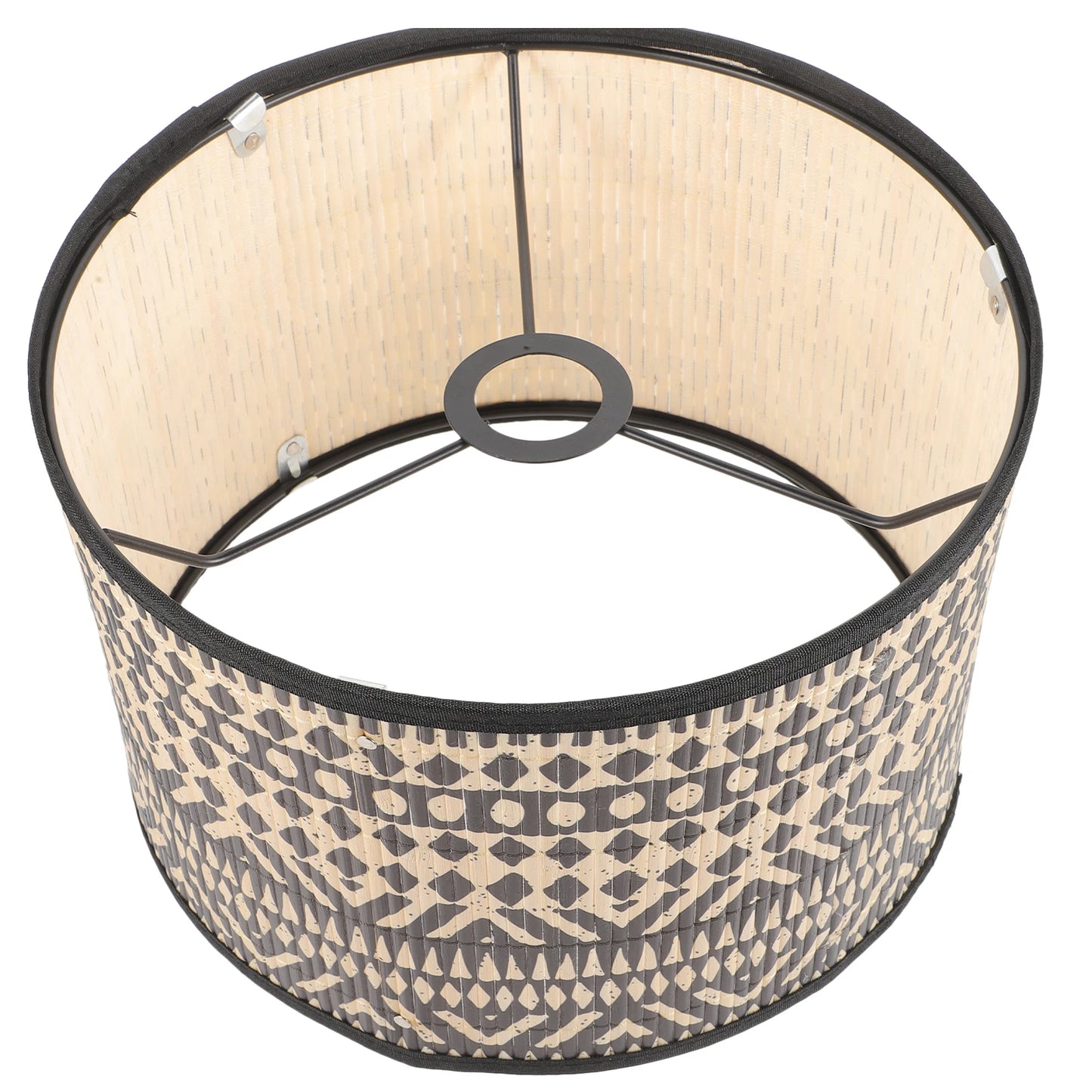 Abat-jour en bambou tissé suspendu avec tambour noir élégant sur lampe de table - Décoration intérieure