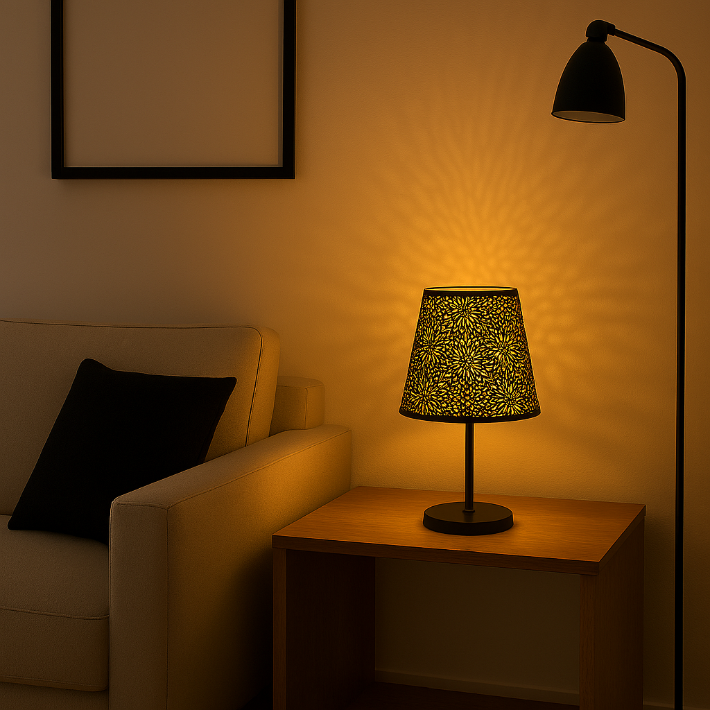 Abat-jour en métal motif arbre forestier, intérieur doré lumineux – décoration élégante pour salon et ambiance naturelle. - Décoration intérieure.