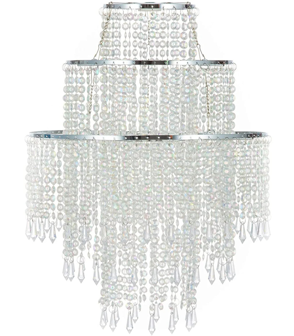 Abat-jour suspendu en acrylique à 3 niveaux avec perles décoratives – luminaire féerique pour chambre ou décoration de mariage romantique - Décoration intérieure