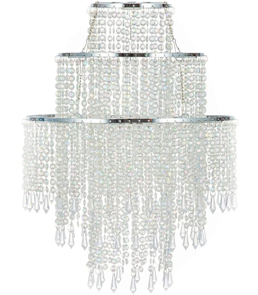 Abat-jour suspendu en acrylique à 3 niveaux avec perles décoratives – luminaire féerique pour chambre ou décoration de mariage romantique - Décoration intérieure