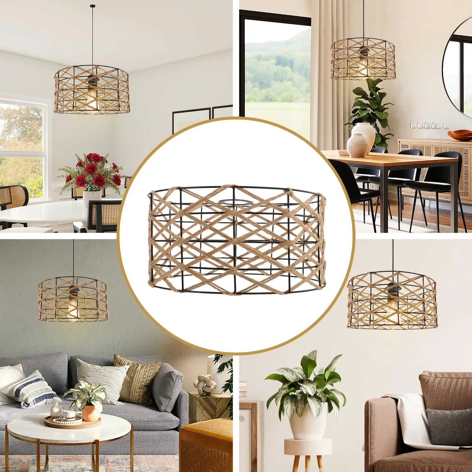Abat-jour suspendu en corde tressée naturelle, accessoire de décoration artisanale pour plafonnier intérieur - Décoration intérieure