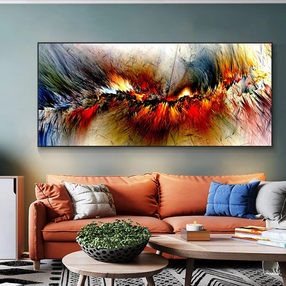 Affiche abstraite de nuage jaune et gris, style peinture à l’huile imprimée sur toile, art mural moderne pour décoration de salon ou chambre - Décoration intérieure