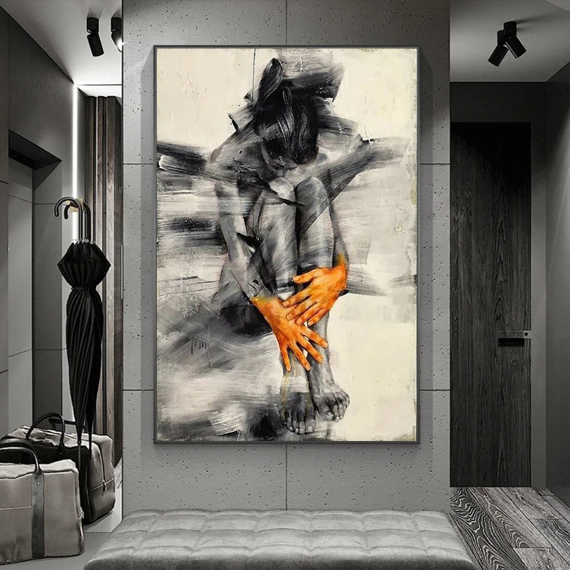 Affiche abstraite en noir et blanc d’une femme nue, imprimée sur toile sans cadre, art mural moderne pour décoration intérieure élégante - Décoration intérieure