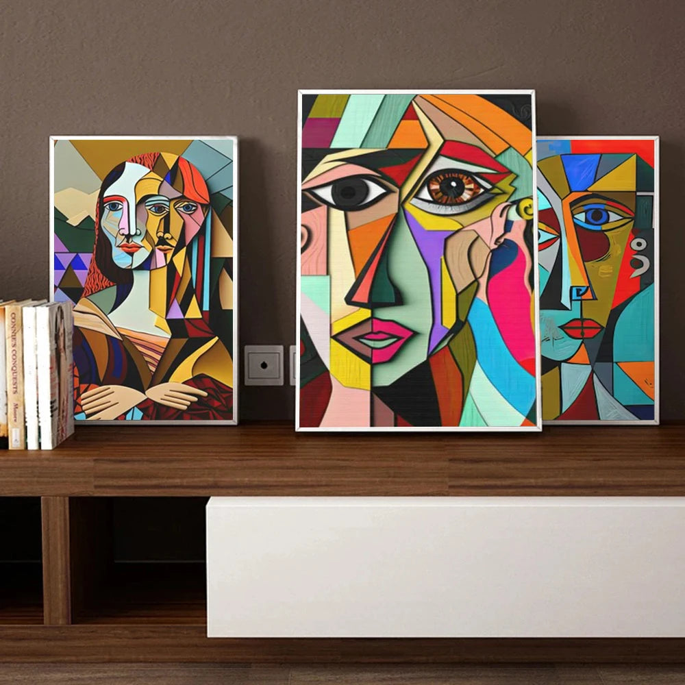 Affiche cubiste abstraite style Picasso – tête de personnage – impression sur toile sans cadre – décoration murale moderne pour salon ou bureau - Décoration intérieure