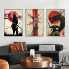 Affiche d’art japonais avec samouraï, geisha, bonsaï, porte Torii et cerisiers Sakura – décoration murale zen - Décoration intérieure