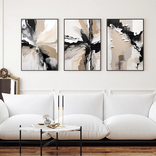 Affiche d’art mural nordique abstrait noir et beige sans cadre – toile moderne minimaliste pour décoration murale de salon ou chambre - Décoration intérieure