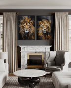 Affiche murale Roi Lion et Reine Lionne avec couronne – toile or noir romantique pour décoration de chambre ou salon - Décoration intérieure