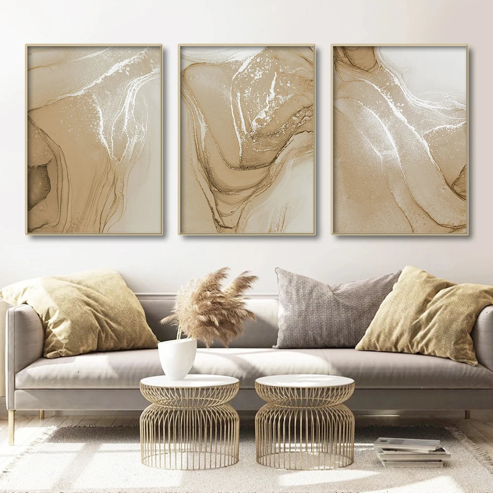 Affiche murale abstraite style marbre beige Boho imprimée sur toile – déco moderne pour salon ou intérieur - Décoration intérieure