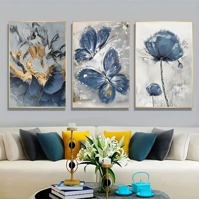 Affiche murale fleur et papillon – toile artistique élégante pour salon - Décoration intérieure
