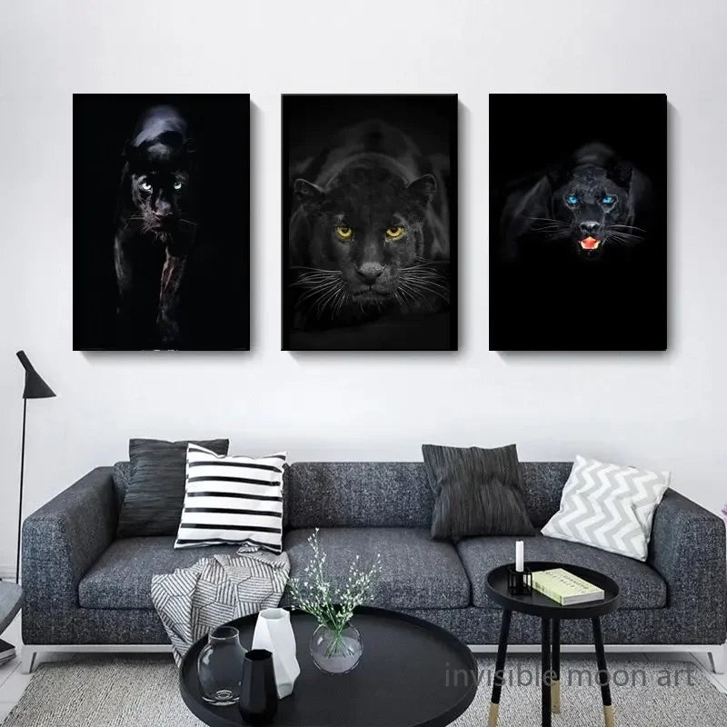 Affiche murale motivante avec panthère noire et léopard en saut sauvage, art animalier imprimé sur toile pour décoration intérieure moderne - Décoration intérieure