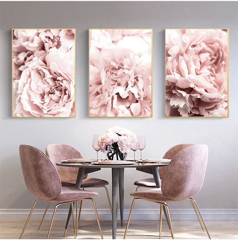 Affiche murale scandinave avec pivoines et roses – impression sur toile d’art floral pour décoration élégante de salon