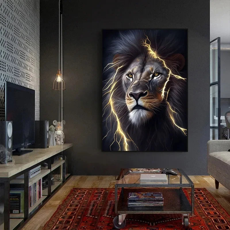 Affiche murale vintage d’animal en noir, or et tons clairs, imprimée en HD sur toile, décoration élégante pour salon ou chambre - Décoration intérieure
