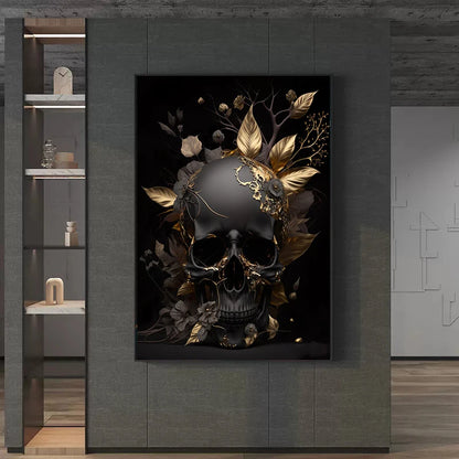 Affiche murale vintage de squelettes amoureux avec fleurs abstraites – art romantique gothique sur toile pour décoration de salon - Décoration intérieure