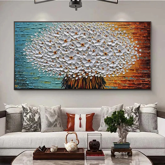 Affiche nordique abstraite avec feuilles et fleurs – peinture sur toile sans cadre – décoration murale moderne pour salon ou chambre - Décoration intérieure