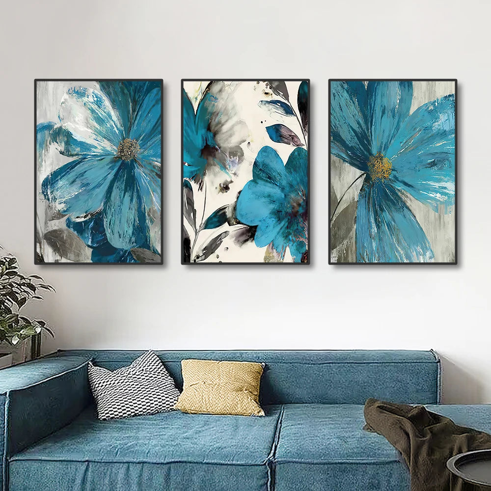 Art mural imprimé style botanique bleu – élégance naturelle - Décoration intérieure