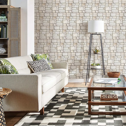 Autocollant mural 3D 30x30 cm, effet pierre naturelle, finition mat, posé dans une cuisine moderne - Décoration intérieure