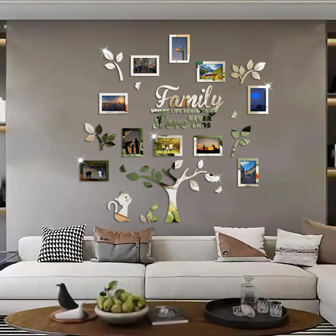 Autocollant mural 3D en acrylique pour cadre photo familial – décoration murale élégante pour salon et chambre - Décoration intérieure