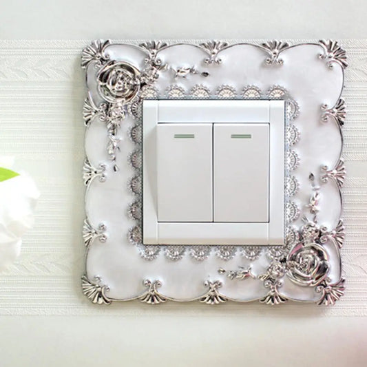 Autocollant mural déco pour interrupteur – couvercle doré, argenté et bord rose pour prises simples et doubles - Décoration intérieure