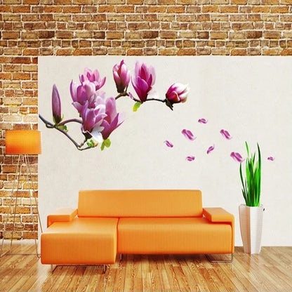 Autocollant mural fleur violette Mulan – déco poétique en papier pour chambre, salon et fond de télévision - Décoration intérieure
