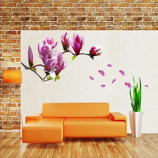 Autocollant mural fleur violette Mulan – déco poétique en papier pour chambre, salon et fond de télévision - Décoration intérieure