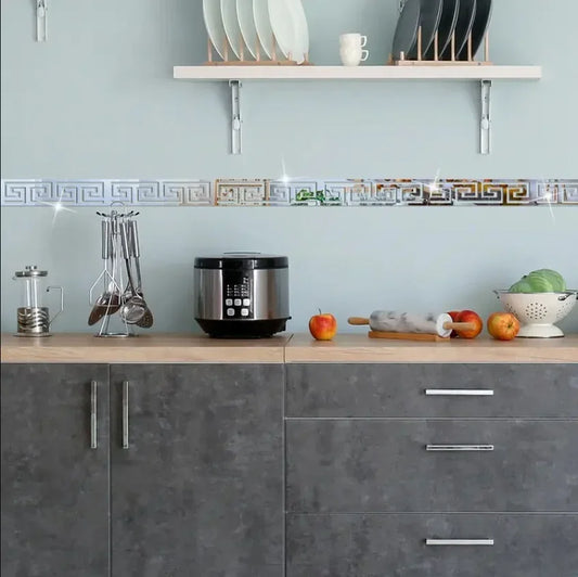 Autocollants miroir acrylique 20×5 cm – bandes auto-adhésives décoratives pour murs, plafonds et angles, lot de 12 pièces. Décoration intérieure.