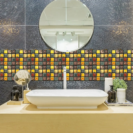 Autocollants mosaïque effet marbre 2D posés sur mur de cuisine, finition lisse et brillante, ambiance élégante - Décoration intérieure