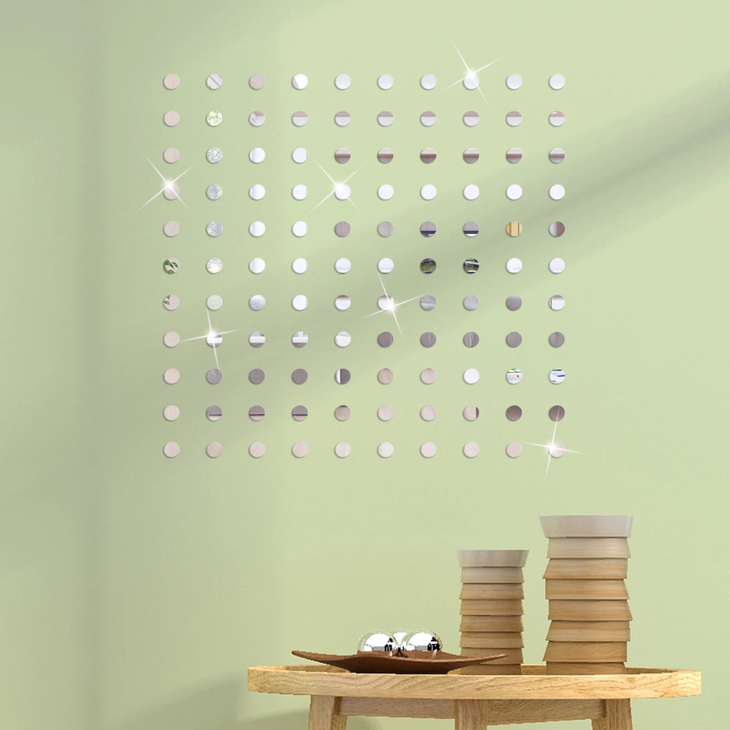 Autocollants muraux miroir 3D en acrylique, forme cœur rond à pois, lot de 100, déco DIY mariage ou fête - Décoration intérieure