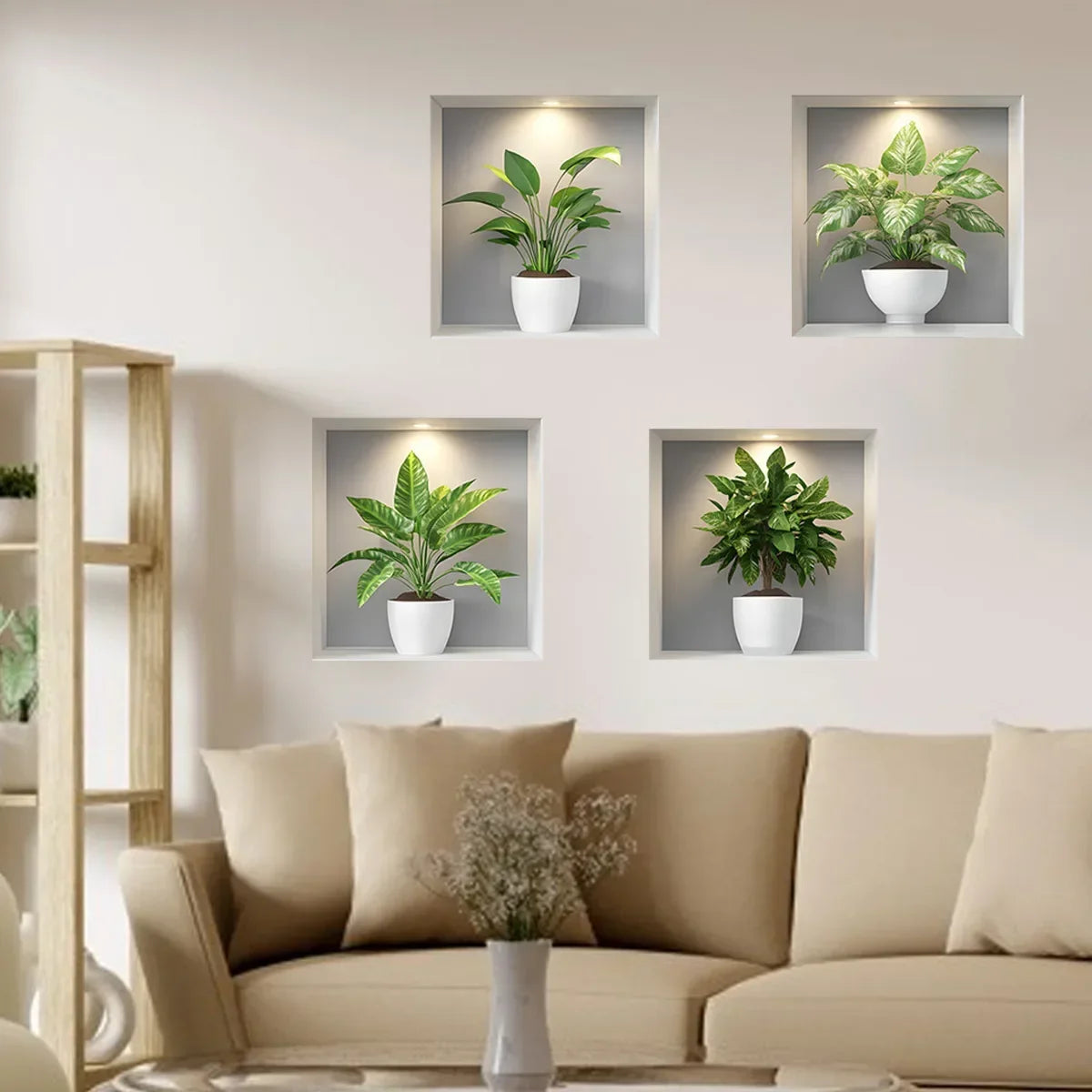 Autocollants muraux plantes tropicales vertes – lot de 4 stickers amovibles pour chambre, salon et déco intérieure - Décoration intérieur