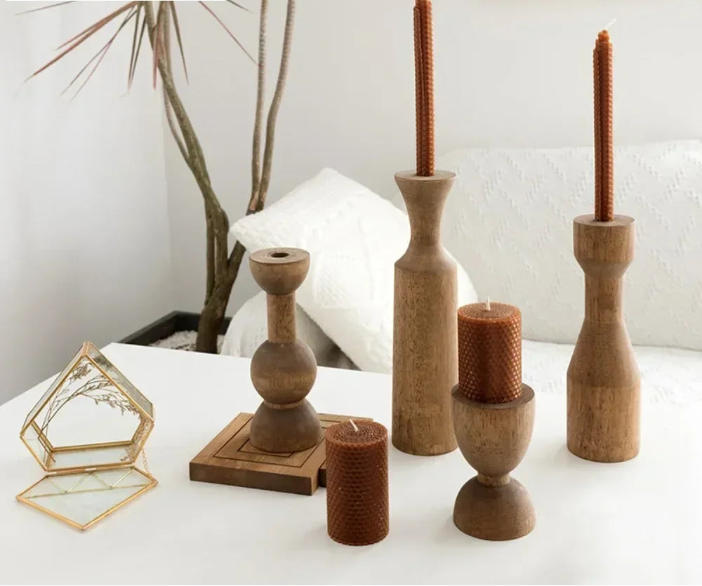 Bougeoir en bois massif fabriqué à la main, décoration élégante et naturelle pour maison et mariage