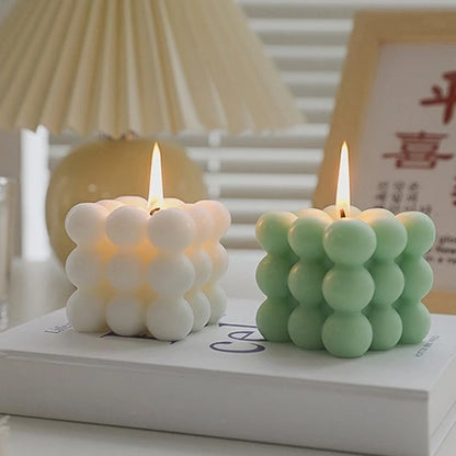 Bougie parfumée cube à bulles en cire de soja, décorative et sans fumée, élégante pour maison et ambiance romantique