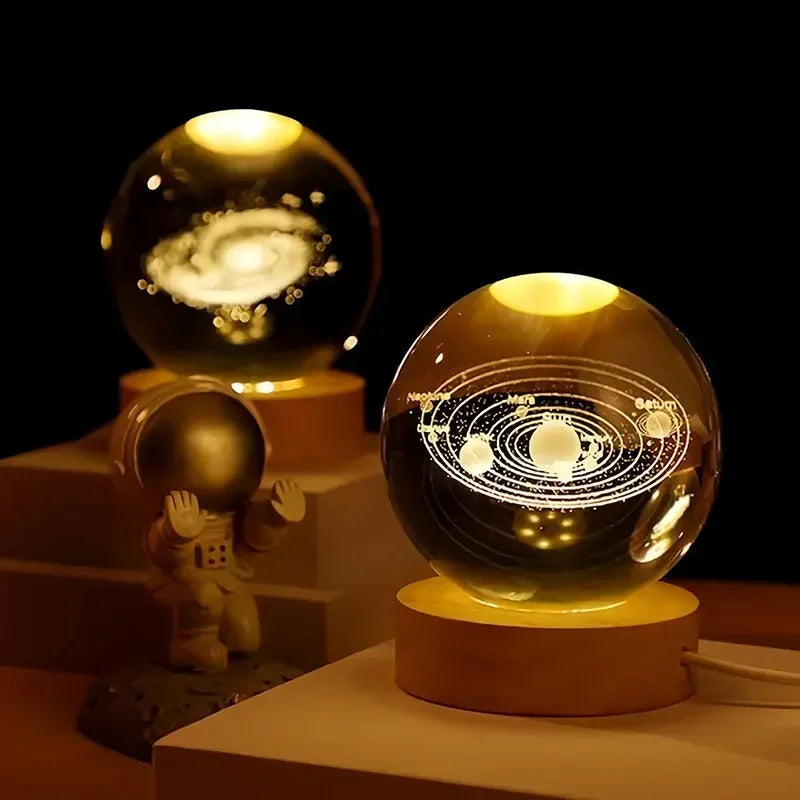 Boule de cristal 3D représentant le système solaire pour décoration intérieure
