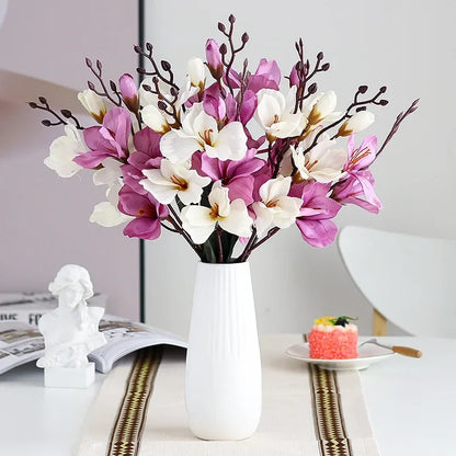Bouquet de magnolias artificiels haut de gamme avec 20 fleurs réalistes sur 5 tiges, décoration élégante pour intérieur, mariage ou événement