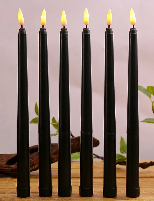 Cônes noirs LED sans flamme, lot de 6 ou 12 pièces avec télécommande, hauteur 28 cm pour décoration élégante et romantique. Décoration intérieure