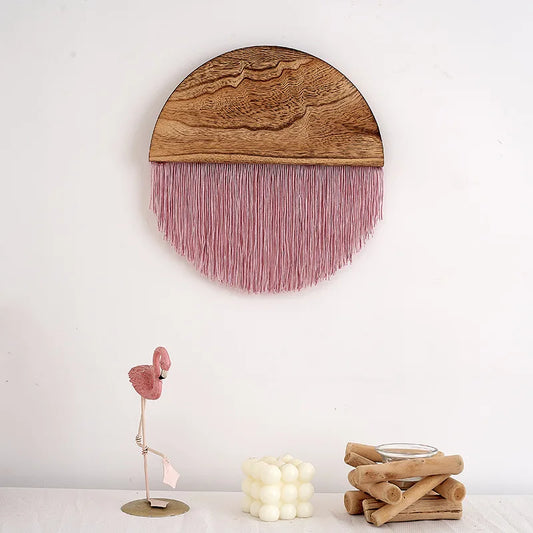 Décoration murale en macramé coloré en forme de demi-cercle, suspendue sur un mur d’intérieur, style nordique bohème - Décoration intérieure