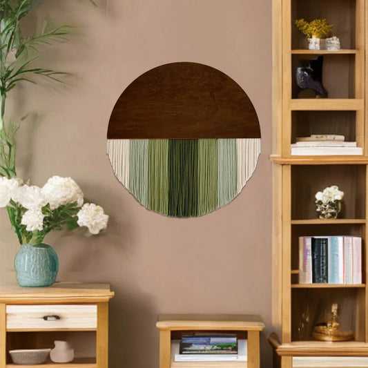Décoration murale en macramé coloré sur planche demi-cercle, tissée à la main, style nordique pour intérieur moderne - Décoration intérieure