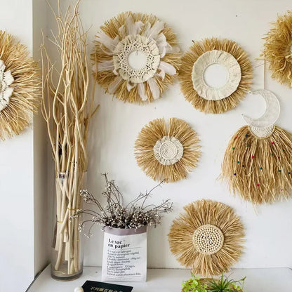 Décoration murale en raphia tissé à la main style japonais. Décoration intérieure