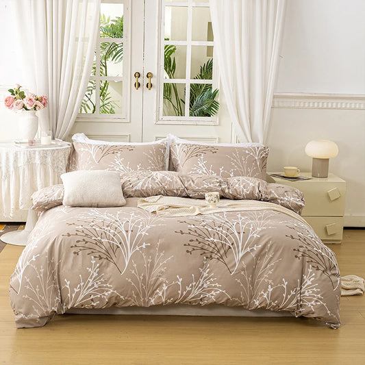 Ensemble de housse de couette à motif feuille – literie 3 pièces douce et respirante pour chambre masculine. Décoration intérieure.