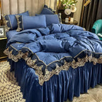 Ensemble de lit 4 pièces style européen – Jupe de lit à dentelle, housse de couette mate, version épaisse et romantique. Décoration Intérieure.