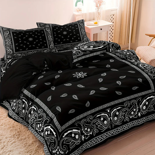 Ensemble de literie Mandala noir, housse de couette bohème avec motif paisley, taies d’oreiller assorties, chambre adulte style zen et graphique - Décoration Intérieure