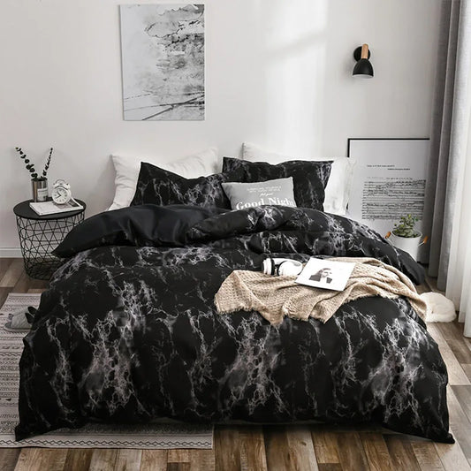 Ensemble de literie imprimé marbre 3 pièces – housse de couette et taies – design moderne doux pour chambre élégante. Décoration intérieure.